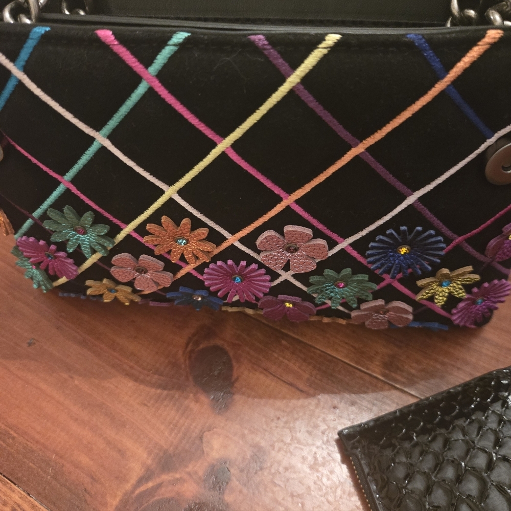 Kurt Geiger Black Bag with Multicolor Floral Embroidery
